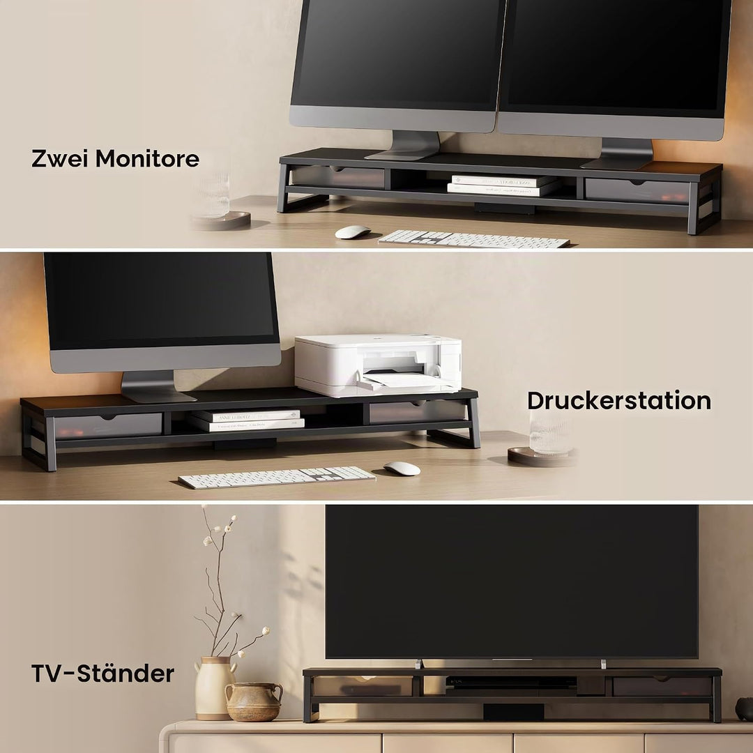 Fenge Dual Monitorständer Riser mit 2 Acryl Schubladen 2 Etagen 108cm Computer Bildschirmständer für
