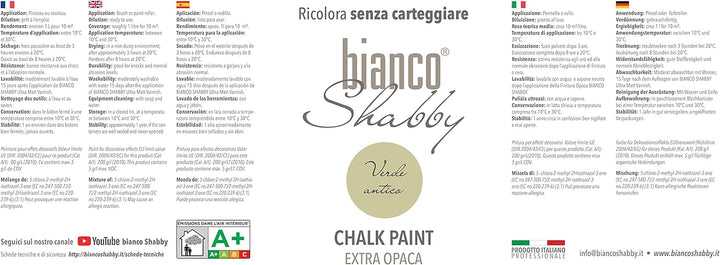 bianco Shabby® Verde Antico Kreidefarbe Wasserbasis für Alle Oberflächen einfach zu verarbeiten ohne