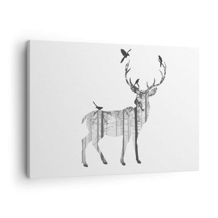 Bilder auf Leinwand Hirsch Herbst Wald Illustration Leinwandbild 70x50cm Wandbilder Dekoration Wohnz