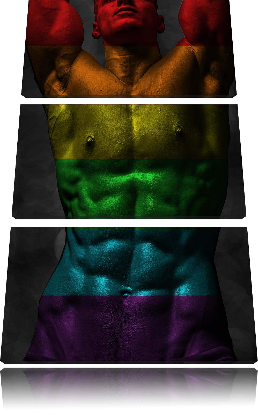 Pixxprint Sixpack Body Mann Regenbogen 3-Teiler Leinwandbild 120x80 Bild auf Leinwand