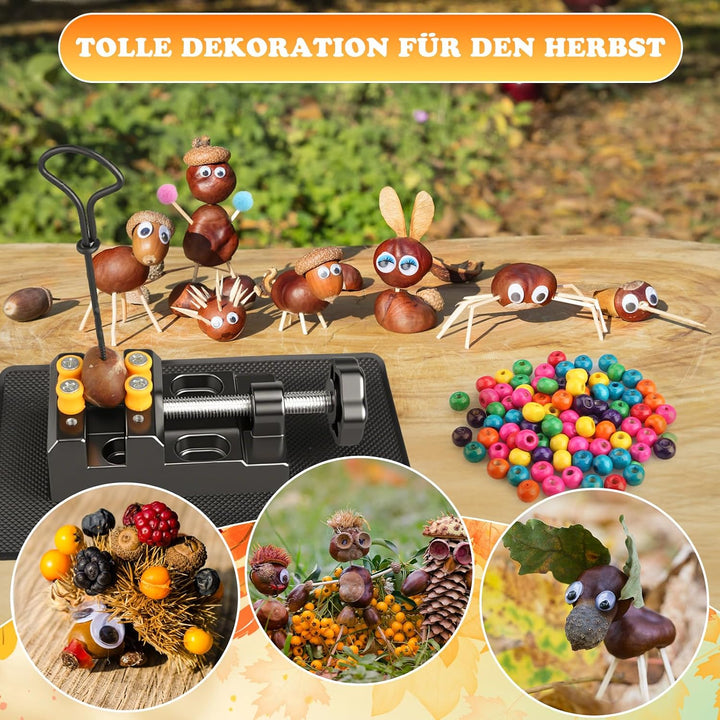 TUT Kastanienbohrer Kinder Set mit Kastanienhalter, Kastanien Bastelset Kastanienbohrer Set, Herbst