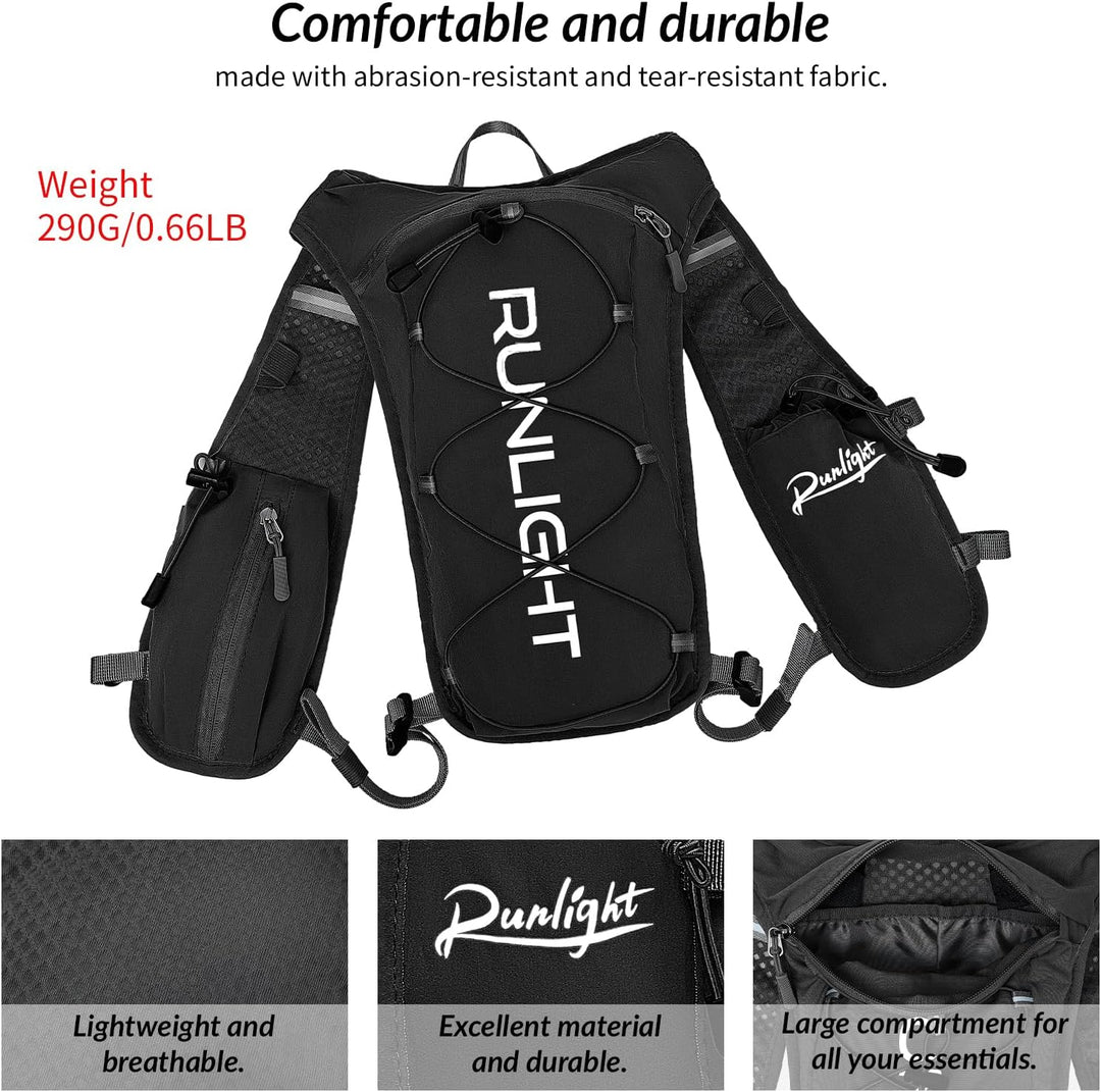Laufweste, Leichter Wasserrucksack mit 500 ml Soft Flask, Lauf-Trinkwesten-Rucksack für Männer und F