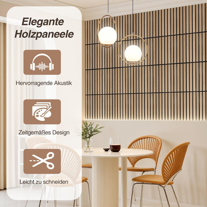 24er Set Akustikpaneele Holzoptik Wandpaneele Selbstklebende,Bohrfrei & Leicht Recyceltes Filz,Wandv