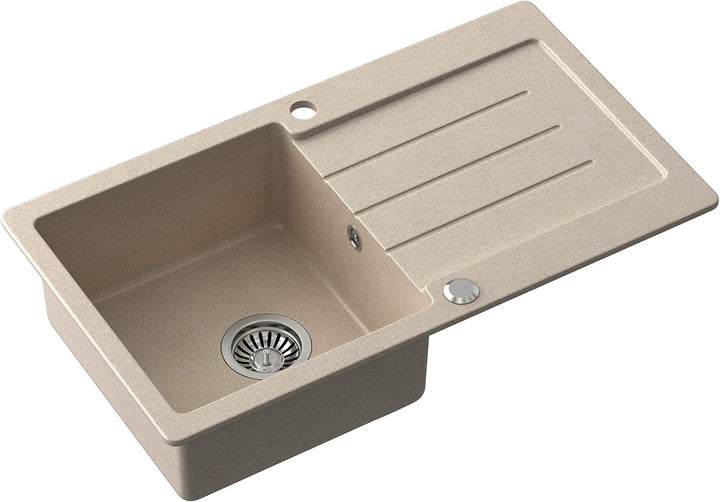 QUADRON Spülbecken Spüle Küche Granit | Grösse 77 x 44 x 18,5 cm, Beige & Stahl | JOHNNY 111 Granits