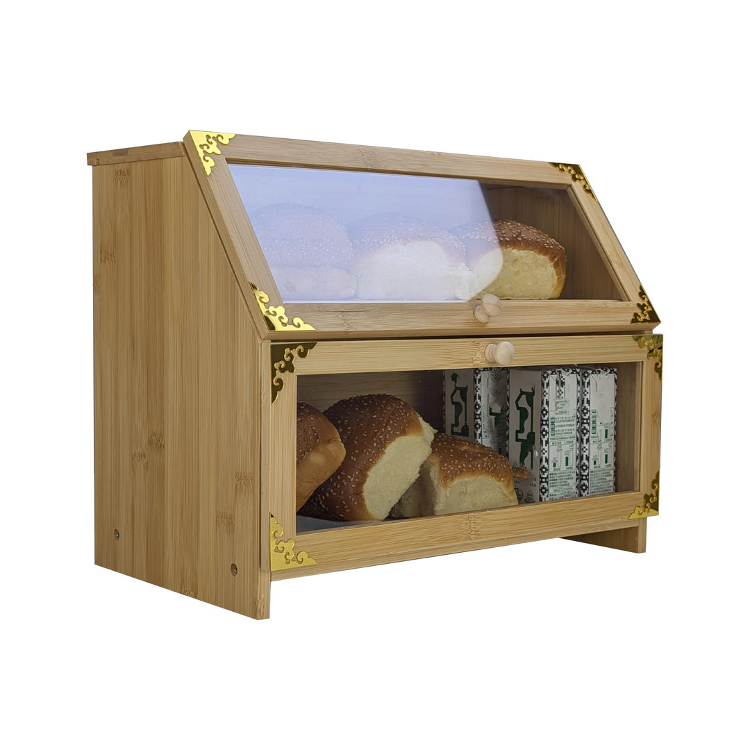 ARTAWEIN Extra grosse Bambus-Eck-Brotbox für Küchenarbeitsplatte – Doppelschichtiger, luftdichter Br