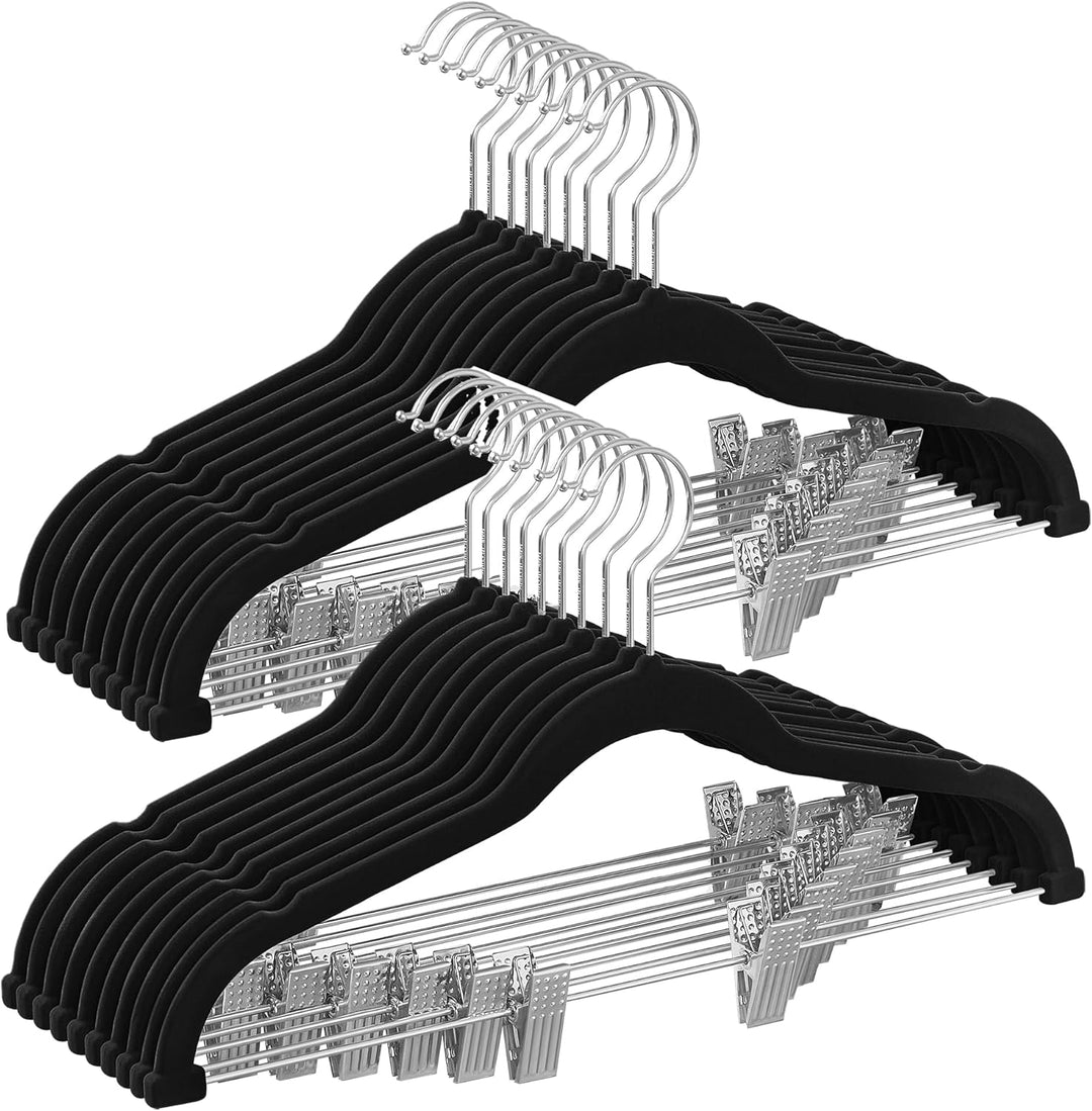 SONGMICS Kleiderbügel Samt, 20er Set, Rockbügel, 42,5 cm breit, mit verstellbaren Clips, rutschfest,