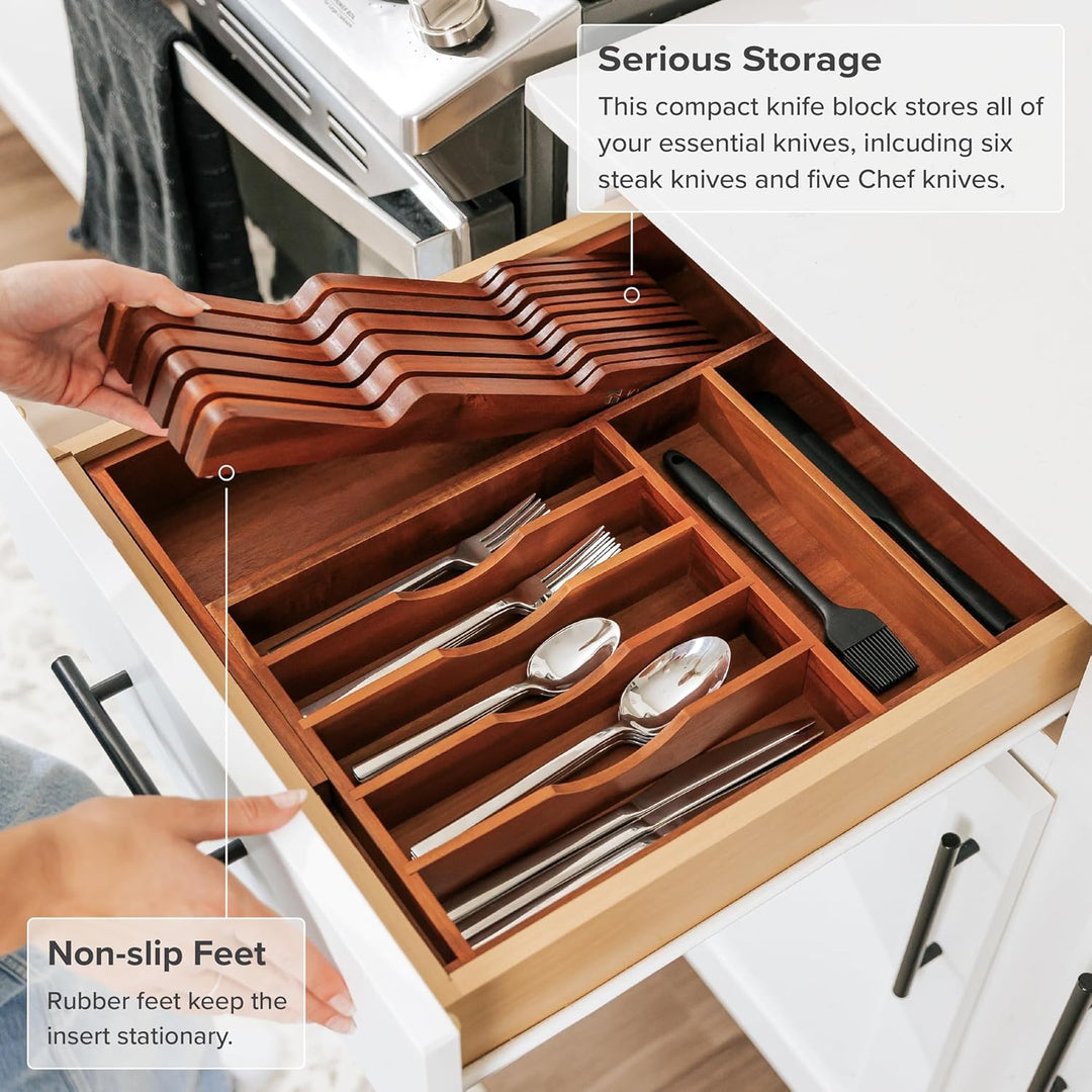 KitchenEdge Messerblock-Organizer aus Akazienholz – für 5 lange + 6 kurze Messer (nicht enthalten),