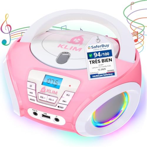KLIM Candy Kids CD Player für Kinder - NEU - UKW-Radio - Inklusive Batterien - Rosa - Boombox tragba