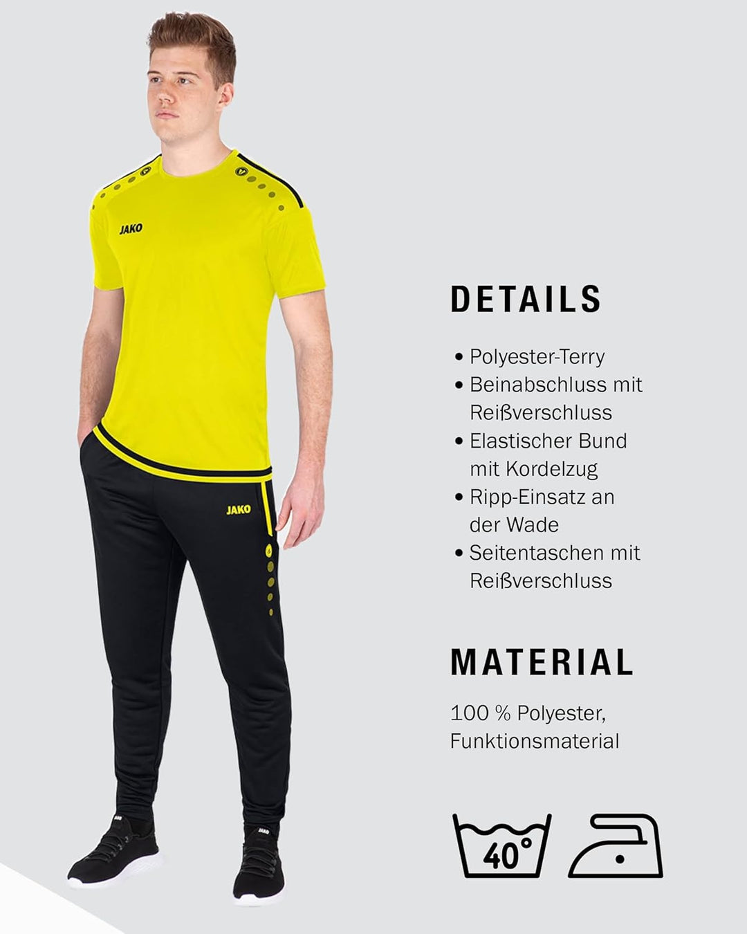 JAKO Herren Trainingshose Active I Sporthose Herren lang mit Elastischem Bund & Seitentaschen I Trai