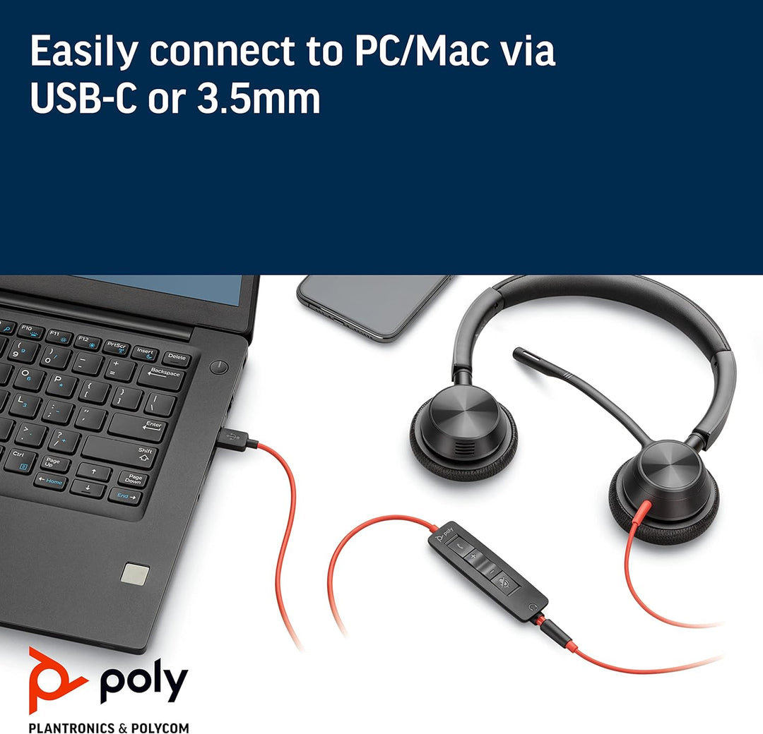 Plantronics – Blackwire 3325 USB-C (Poly) – kabelgebundenes Zwei-Ohr Headset (Stereo) mit Mikrofonar