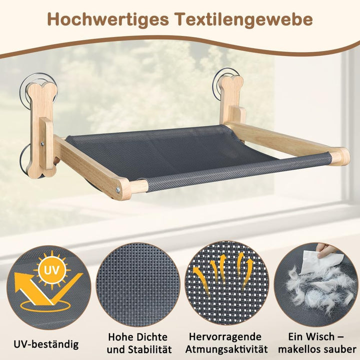 SZEE Katzen Fensterliege Massivholz mit Doppelseiten-Kissen (Ice Silk + Flanell), Katzen Hängematte