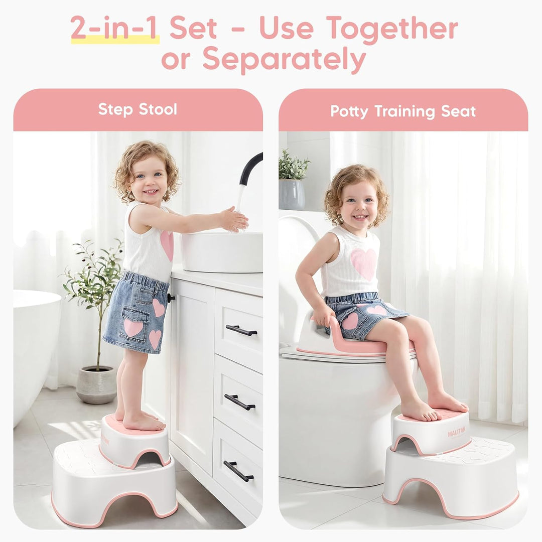 Maliton Toilettensitz Kinder mit 2-stufiger Tritthocker für Kinder 1-8 Jahren, Kindertoilettenkorb m