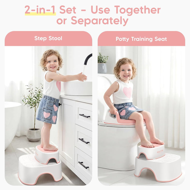Maliton Toilettensitz Kinder mit 2-stufiger Tritthocker für Kinder 1-8 Jahren, Kindertoilettenkorb m
