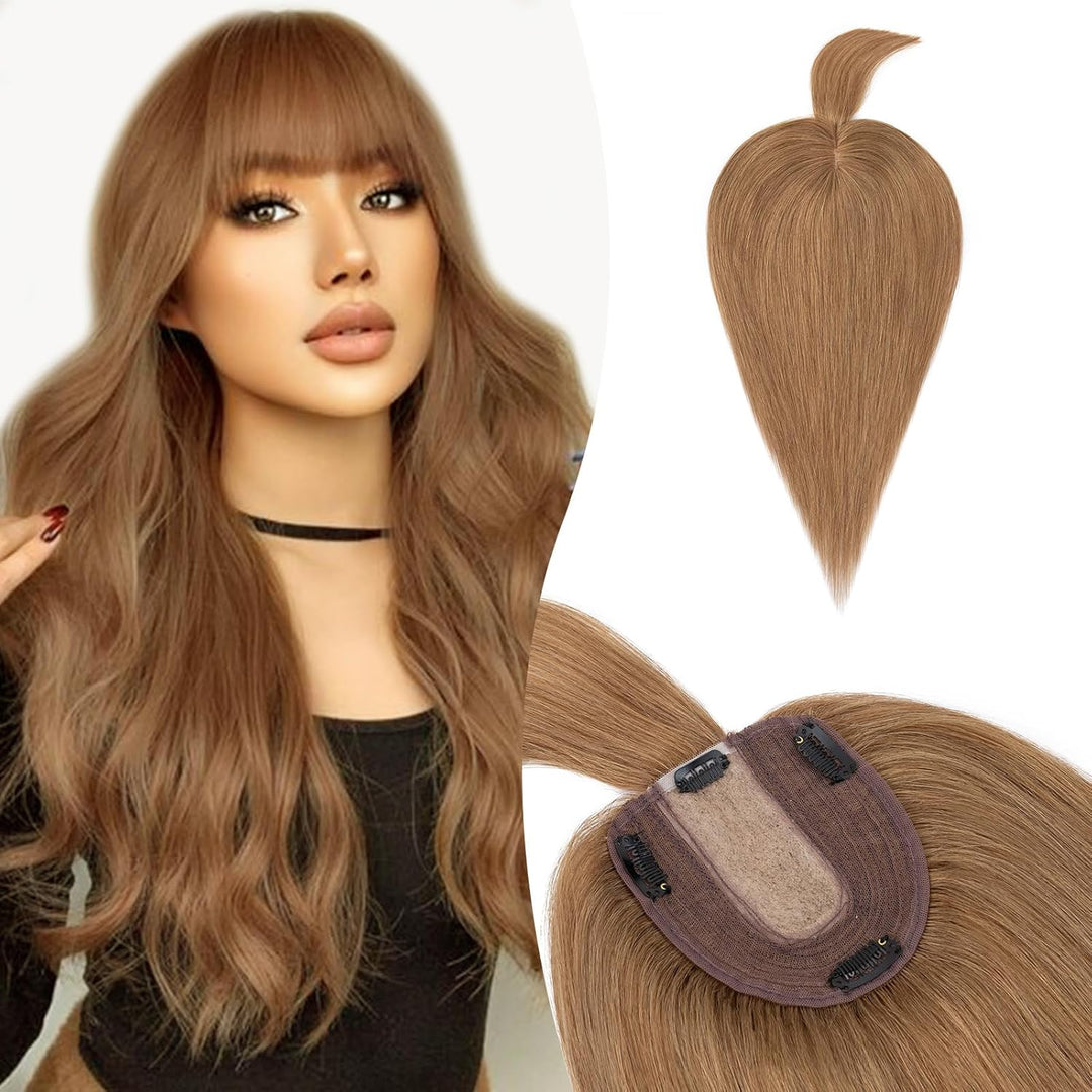 Hair Topper Echthaar mit langem Pony, Toupet Damen 10x12cm Basis, Haartopper Echthaar mit Remy Seide