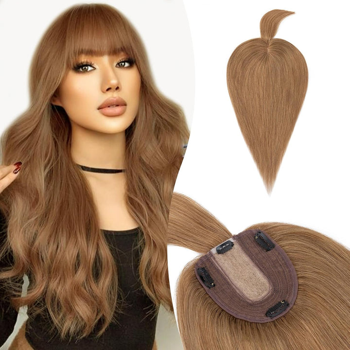 Hair Topper Echthaar mit langem Pony, Toupet Damen 10x12cm Basis, Haartopper Echthaar mit Remy Seide