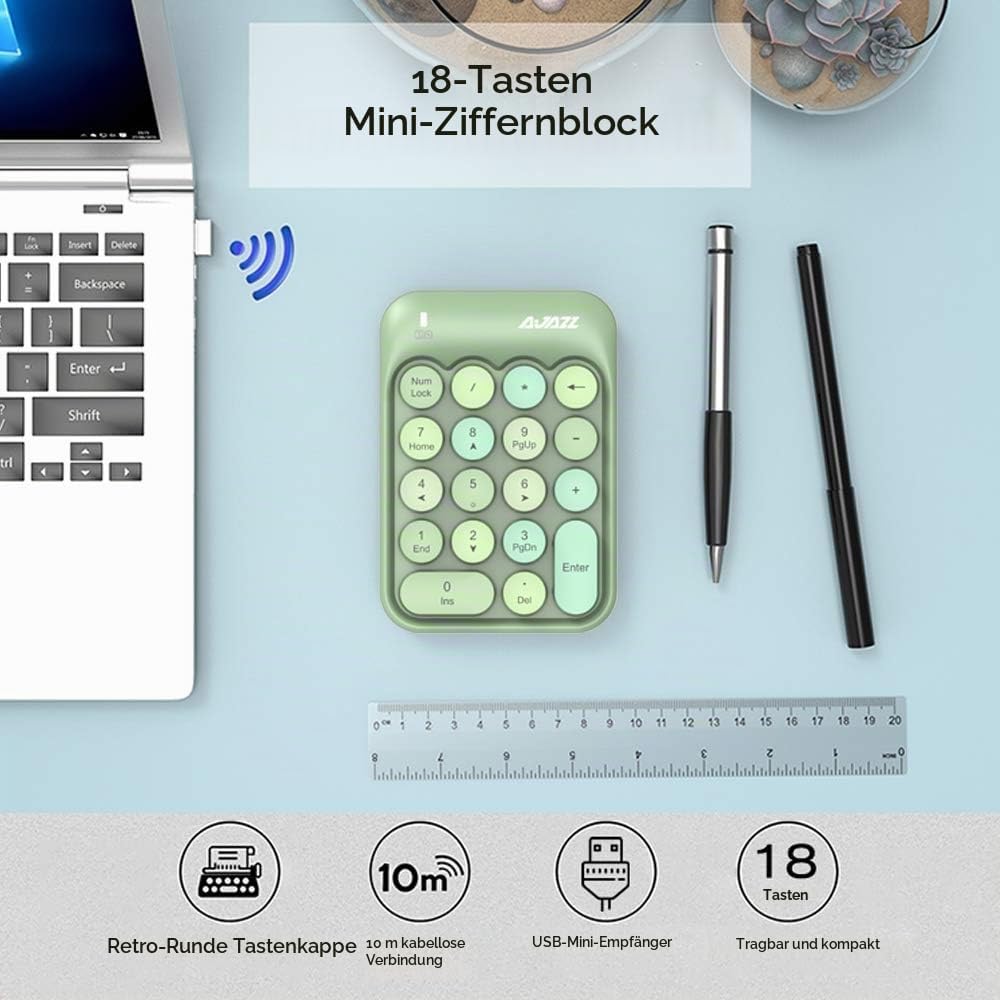 FELiCON Nummernblock, 18 Tasten, kompakt, tragbar, leise, für Windows, iMac, MacBook, Laptop, Deskto