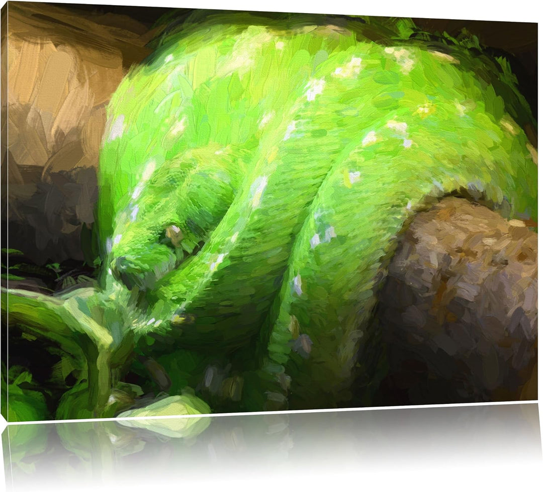 Pixxprint Grüne exotische Schlange als Leinwandbild/Grösse: 100x70 cm/Wandbild/Kunstdruck/fertig bes