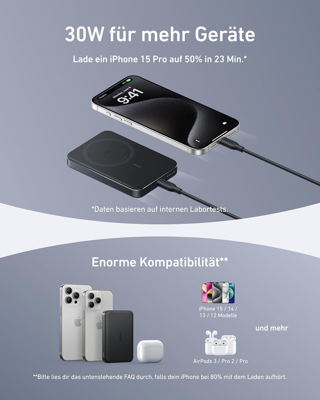 Anker MagGo Powerbank, Ultra-schlankes 10.000mAh magnetisches Akkupack, Qi2-zertifiziert, portabel,