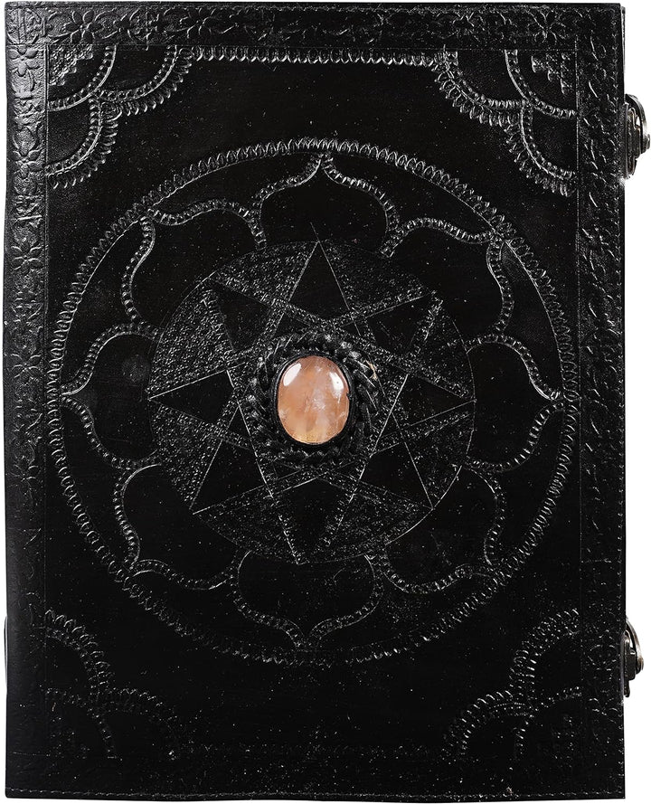OVERDOSE Hand Embossed Stone Black Leather Journal - Handmade Antique Stone Journal For Students & O