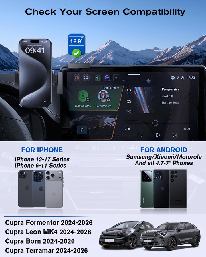 Handyhalterung für Cupr 12,9 Zoll Display, Cupra Formentor, Leon MK4, Born, Terramar 2024-2026 Mini