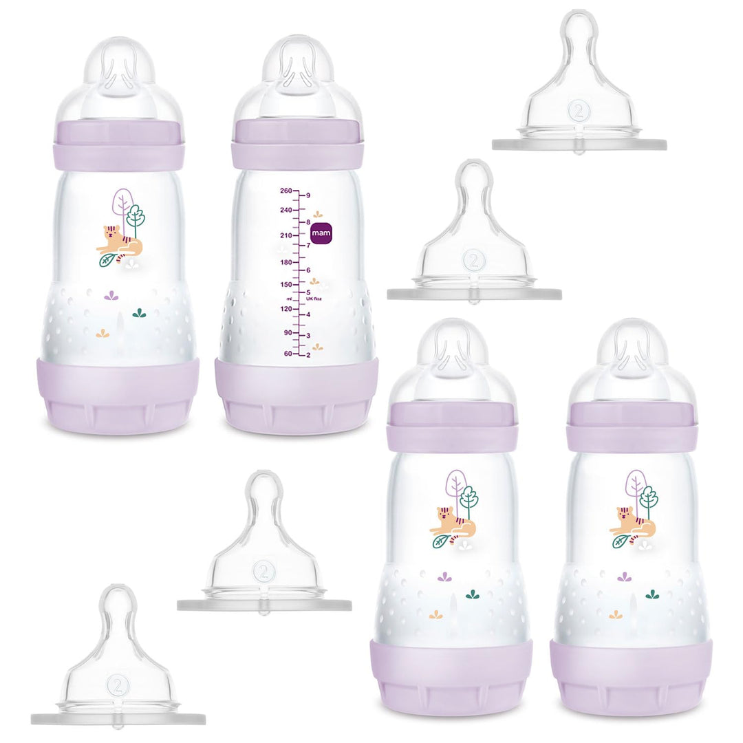 MAM Anti Colic Flasche 260 ml 4er Pack-Girl inkl. 8 Sauger // Grösse 1 & 2 ab Geburt