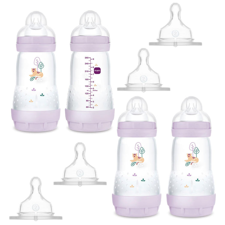 MAM Anti Colic Flasche 260 ml 4er Pack-Girl inkl. 8 Sauger // Grösse 1 & 2 ab Geburt
