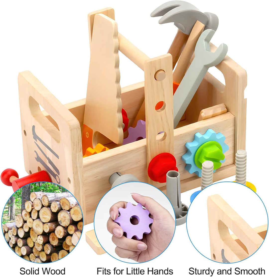 Newpop Werkzeugkoffer Kinder, Kinderwerkzeug, Holzspielzeug Lernspiele, Werkzeugkasten Kinder, Werkz