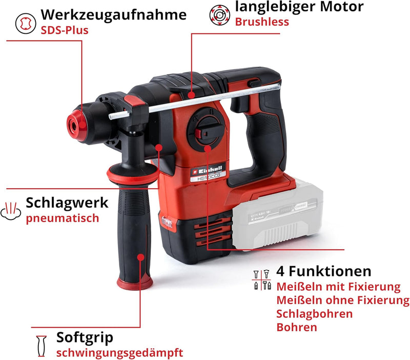 Einhell Akku-Bohrhammer HEROCCO 18/20 Power X-Change (Li-Ion, Bohren/Hammerbohren/Meisseln mit/ohne