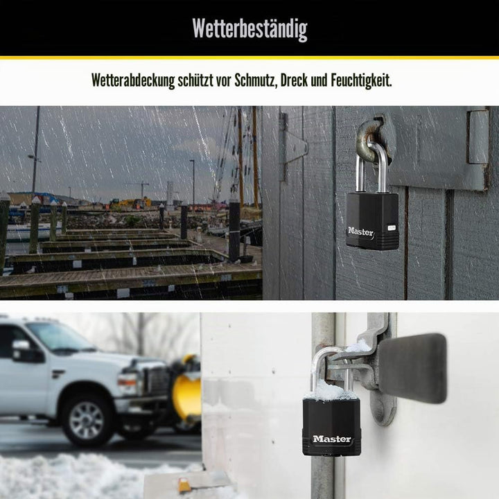 Master Lock Schlüsselschloss für den Aussenbereich, robustes wetterfestes Vorhängeschloss mit Abdeck