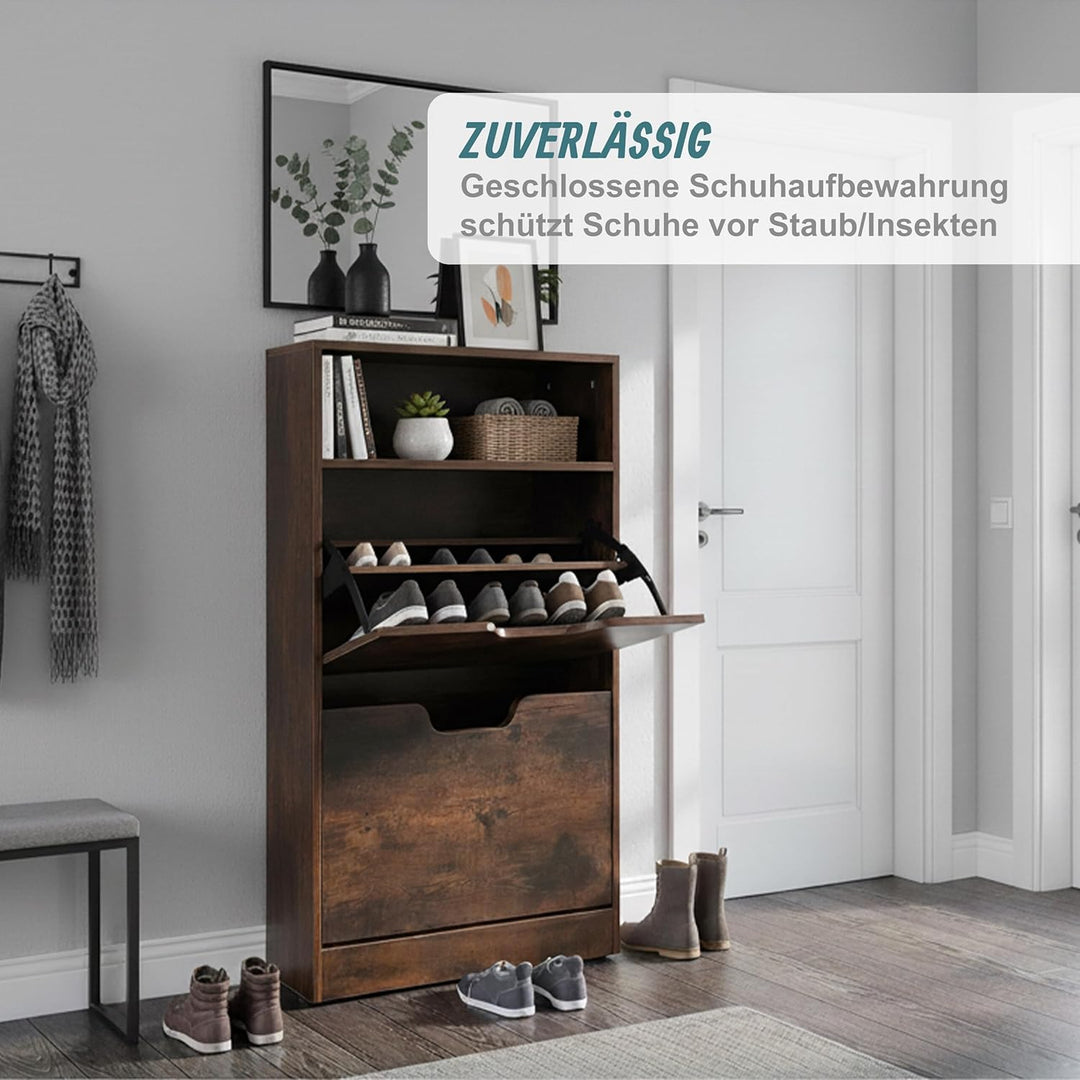Relaxdays Schuhschrank mit Ablage, HBT: 102x60x24 cm, für 8 Paar, 2 Klappen, schmaler Schuhkipper, I
