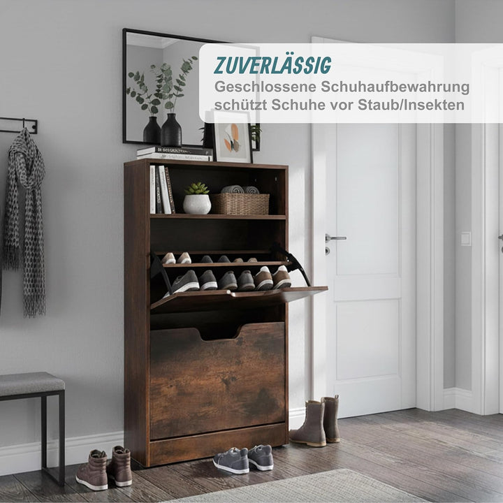 Relaxdays Schuhschrank mit Ablage, HBT: 102x60x24 cm, für 8 Paar, 2 Klappen, schmaler Schuhkipper, I