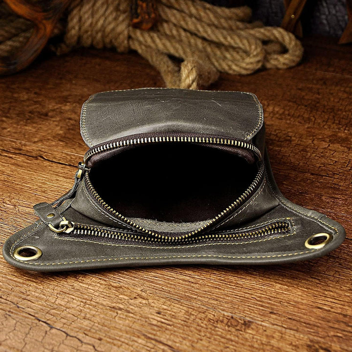 Le'aokuu Herren Echtes Leder Tasche Beinbeutel Beintasche Aussenbeintasche Hüfttasche Drop Leg Thigh