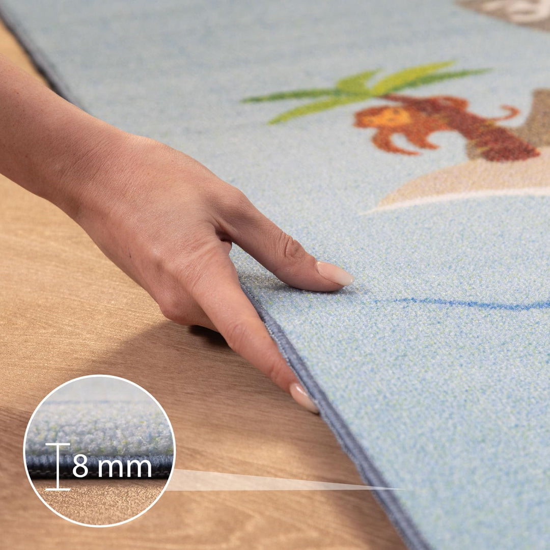 SIMPEX Kinderteppich Blau 80x120 cm Pirat Design Modern rutschfest Waschbar Pflegeleicht Extra Weich
