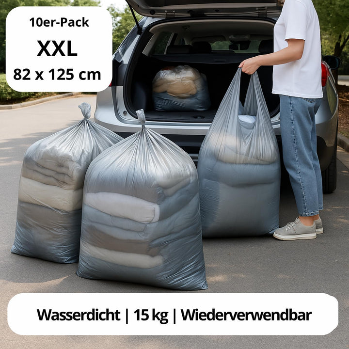CLEVERBAG 10er-Pack XXL Kleidersäcke 82×125 cm – Wasserdichtes, widerstandsfähiges PE – Grosse Umzug