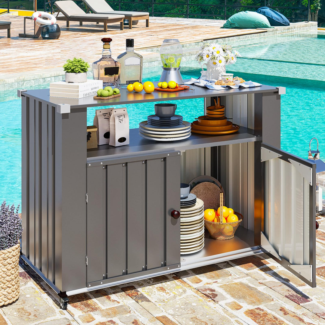 UNIONLINE Grillwagen, Wetterfester Grilltisch mit Stauraumschrank, Mobile Outdoor Kücheninsel mit ab