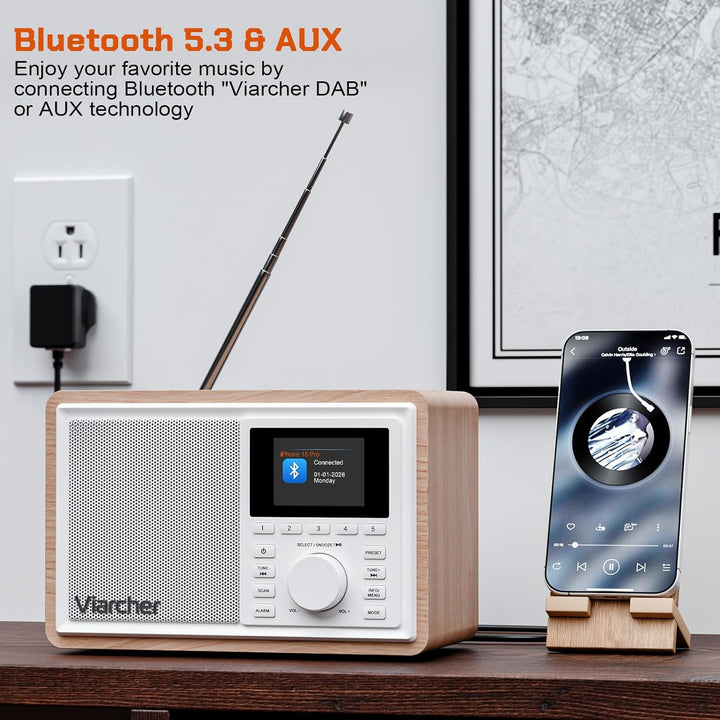 DAB/DAB+ & FM Digitalradio mit Bluetooth, Küchenradio, Dual-Weckfunktion, Schlaf-Timer, 60 Sendern,