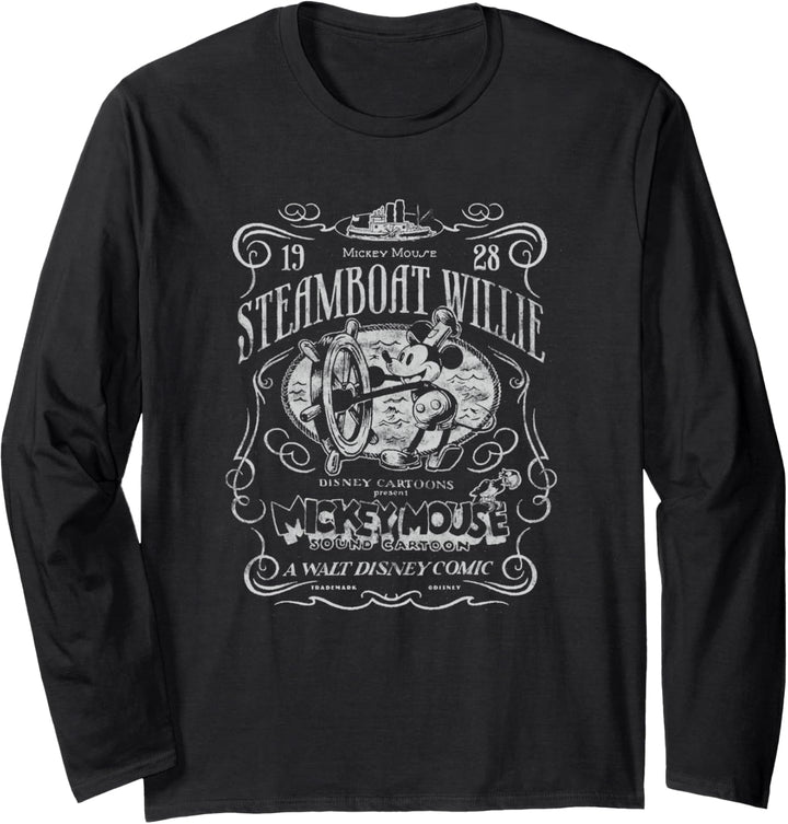 Disney 100 Mickey Mouse Steamboat Willie Poster Homage D100 Langarmshirt