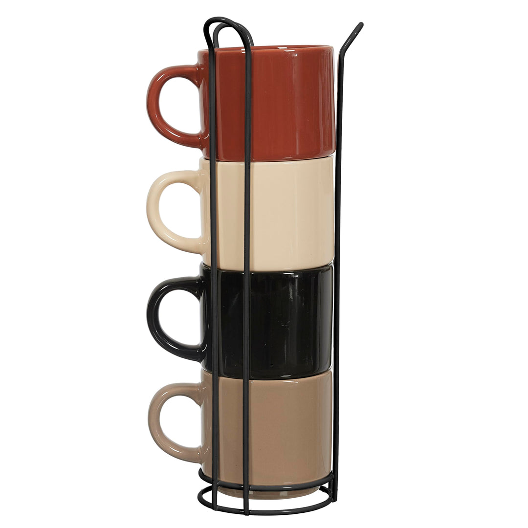 HOME DECO FACTORY, KA0500, Plain Mug Set of 4 with Holder, Durable Ceramic, Elegant and Practical De