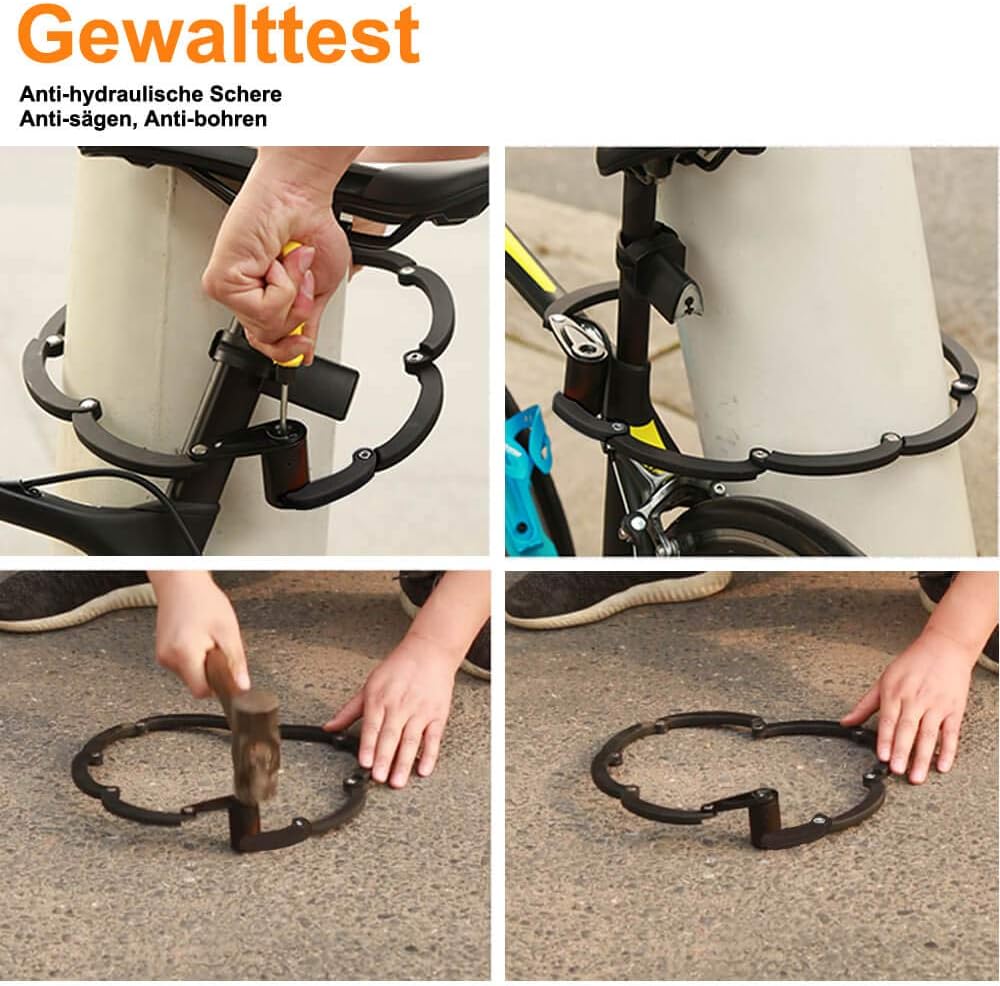 Toptrek Faltschloss mit Halterung Fahrradschloss Schlüssel Lang 85cm 8 Gelenken Fahrradschloss Fahrr