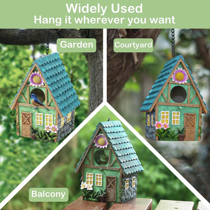 Attivolife Vogelhaus für draussen, buntes Vogel-Nistkästen aus Kunstharz, mit Kette zum Aufhängen, f