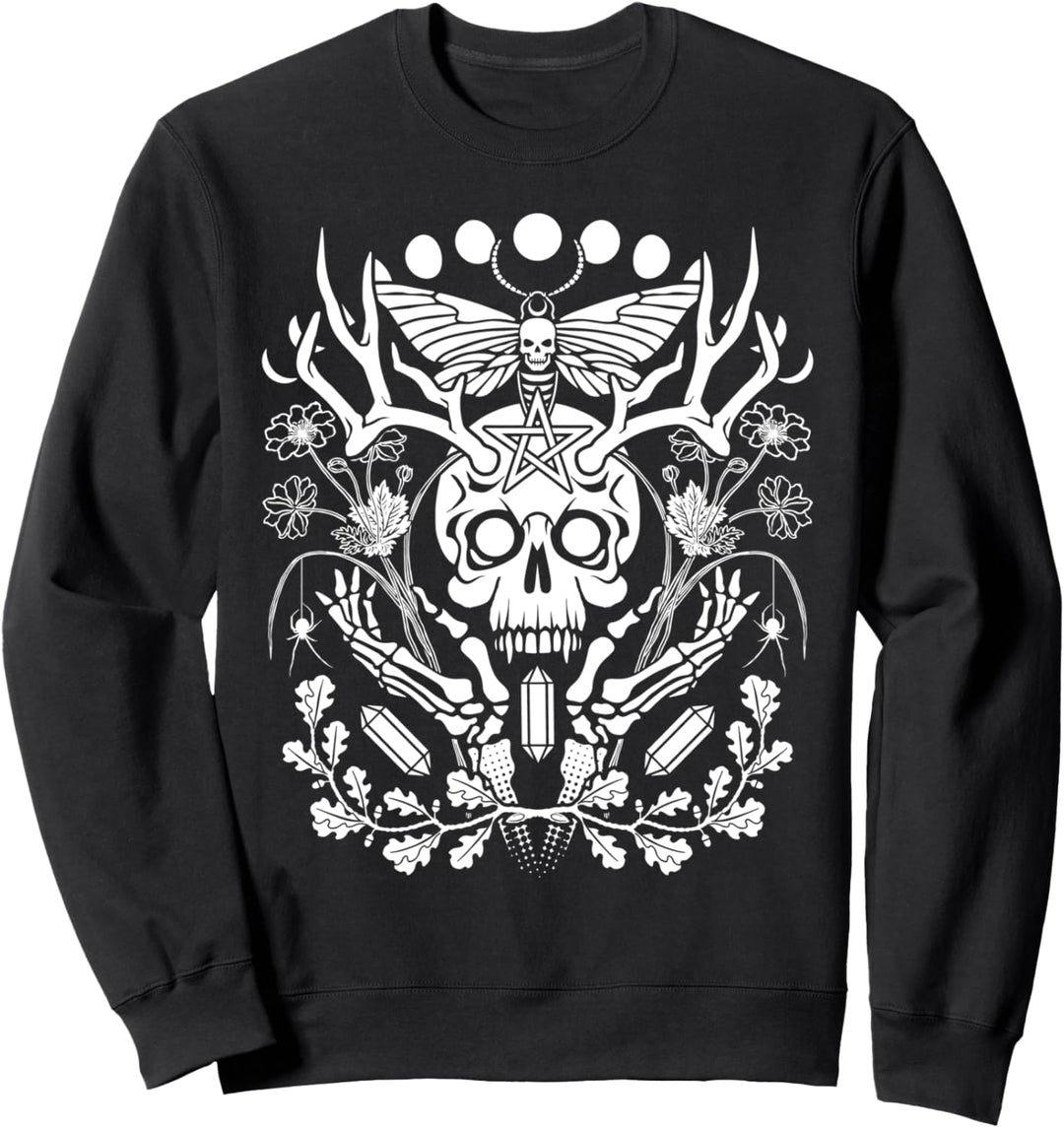 Nature Witch Skull and Death's Head Moth, Moons & Crystals Sweatshirt