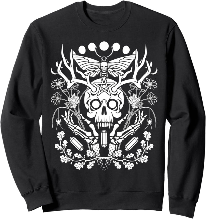 Nature Witch Skull and Death's Head Moth, Moons & Crystals Sweatshirt