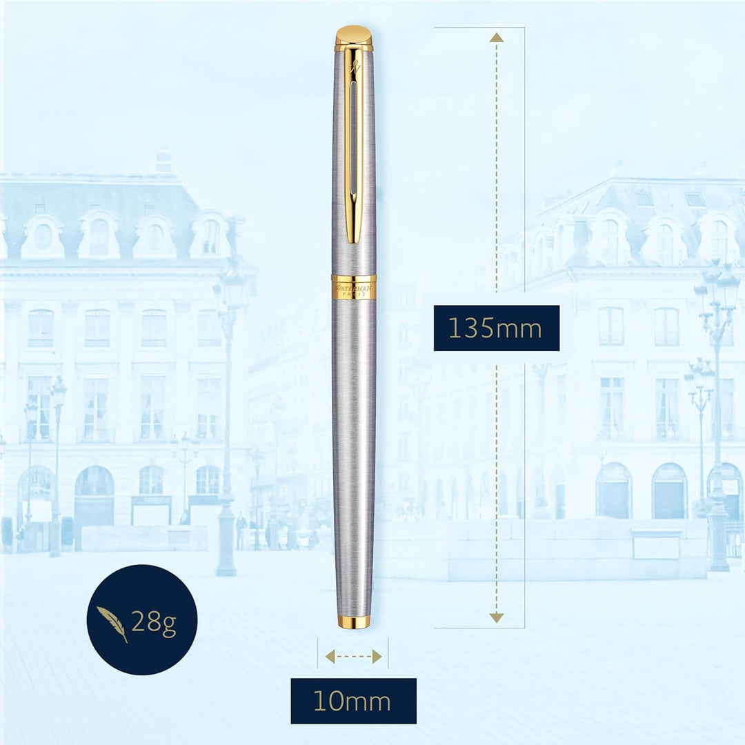 Waterman Hémisphère Tintenroller , Edelstahl mit Zierteile aus 23 K Gold , feine Spitze , Schwarze T