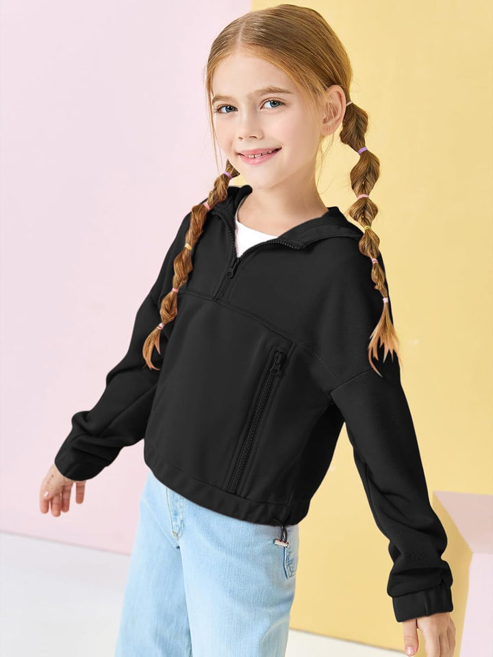 Haloumoning Mädchen Hälfte Zip Up Hoodies Kinder Mode lose Hooded Sweatshirts mit Taschen 3-14 Jahre