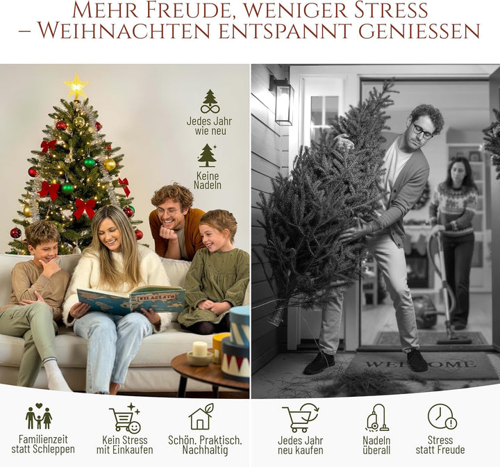 Premium Weihnachtsbaum künstlich 220cm -TESTSIEGER - Naturgetreu, dichte Zweige, Künstlicher Weihnac