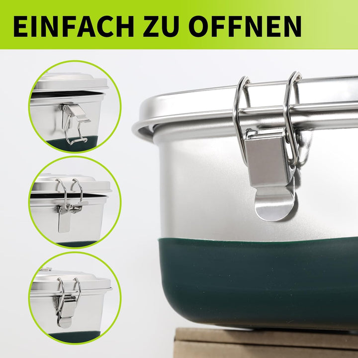 Brotdose Edelstahl, 2000ML Lunchbox Auslaufsicher mit Fächer und Dichtring–BPA-frei–Lunchbox für Pic