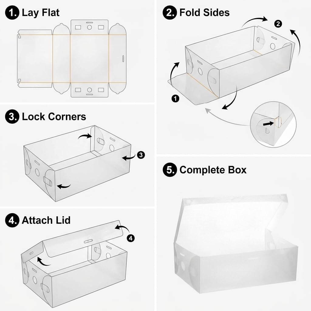 QWORK® 20 Stück Schuhboxen Plastik Aufbewahrungsbox, Faltbar Transparent Schuhe Box, Schuh-Aufbewahr
