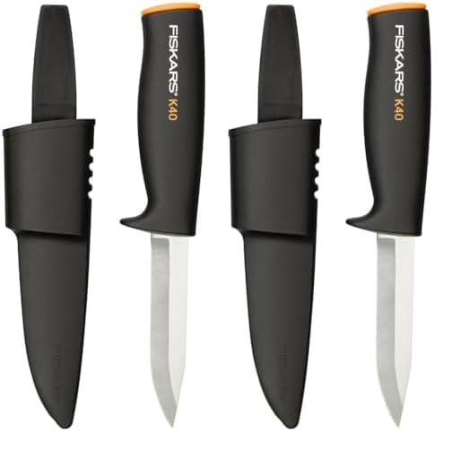 Fiskars Universalmesser, Inklusive Köcher zum sicheren Verstauen, Länge: 22,5 cm, Schwarz/Orange, K4