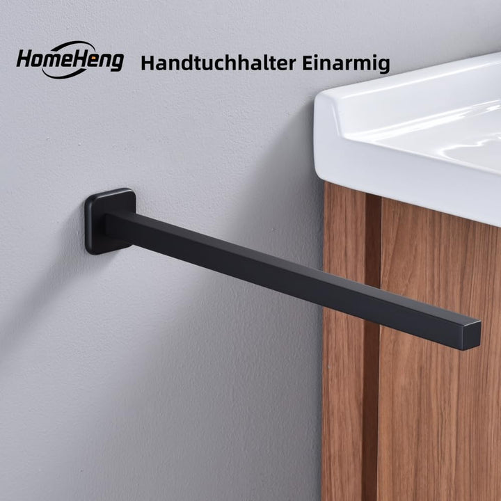 HomeHeng Handtuchhalter Einarmig Bad, Handtuchhalter Mattschwarz 40cm, Handtuchstange Eckig Rostfrei