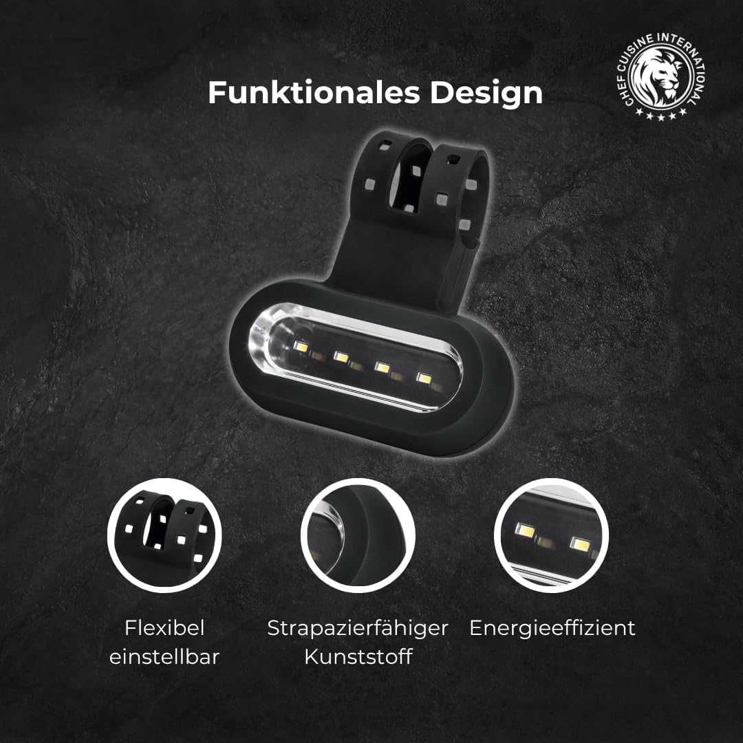 CHEF CUISINE Grill Licht LED – Grill Beleuchtung mit drei Helligkeitsstufen, batteriebetriebene Kuns